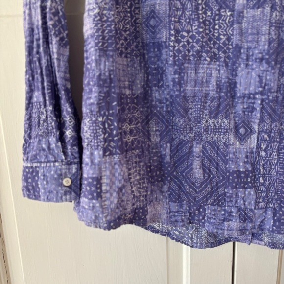 J. McLaughlin Lois Crinkle Shirt Size Medium Purple Patchwork‎ Quilted Button Up - Picture 9 of 13